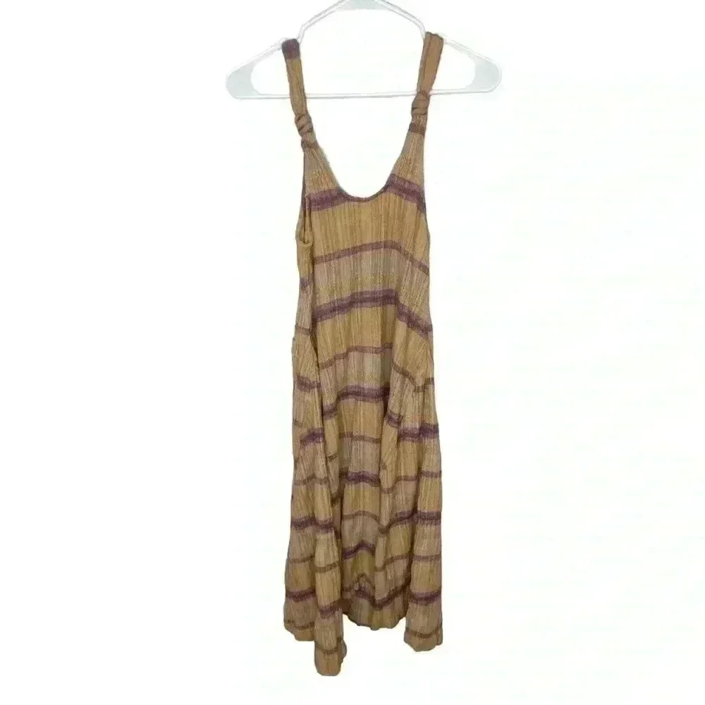 Free People Harper Striped Midi Dress Mustard Combo XS granolagirl cottage core